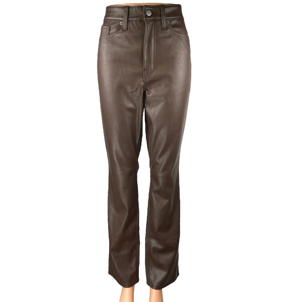 Old Navy High Rise Bootcut Faux Leather Women Brown Vegan Flare Trousers Pant 4T